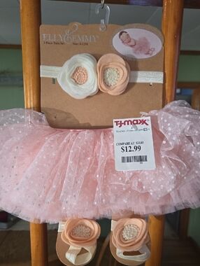 Elly & Emmy Pink Tutu Set with Floral Headband and Sandals